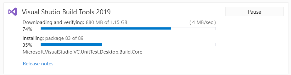Installing build tools with Visual Studio Installe