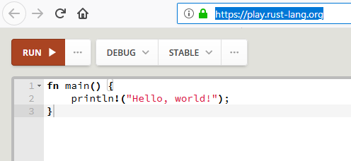  Hello World at Rust playground