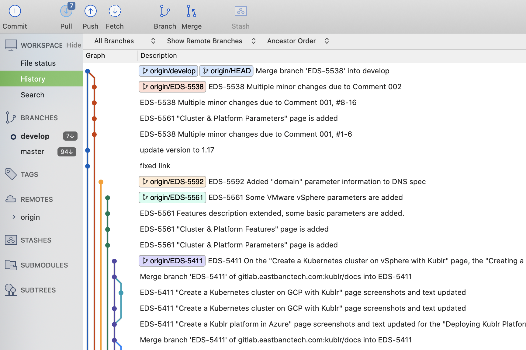 master and developer branches